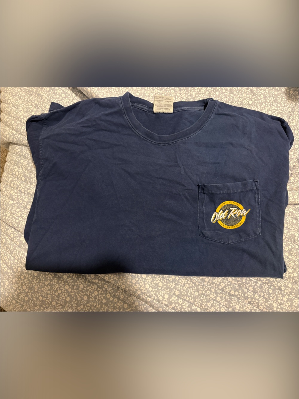 Navy Pocket Tee with Yellow Chest Logo— old row brand